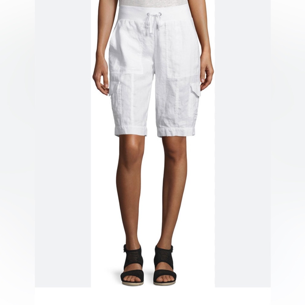 NWT Eileen Fisher white organic linen drawstring cargo shorts in M